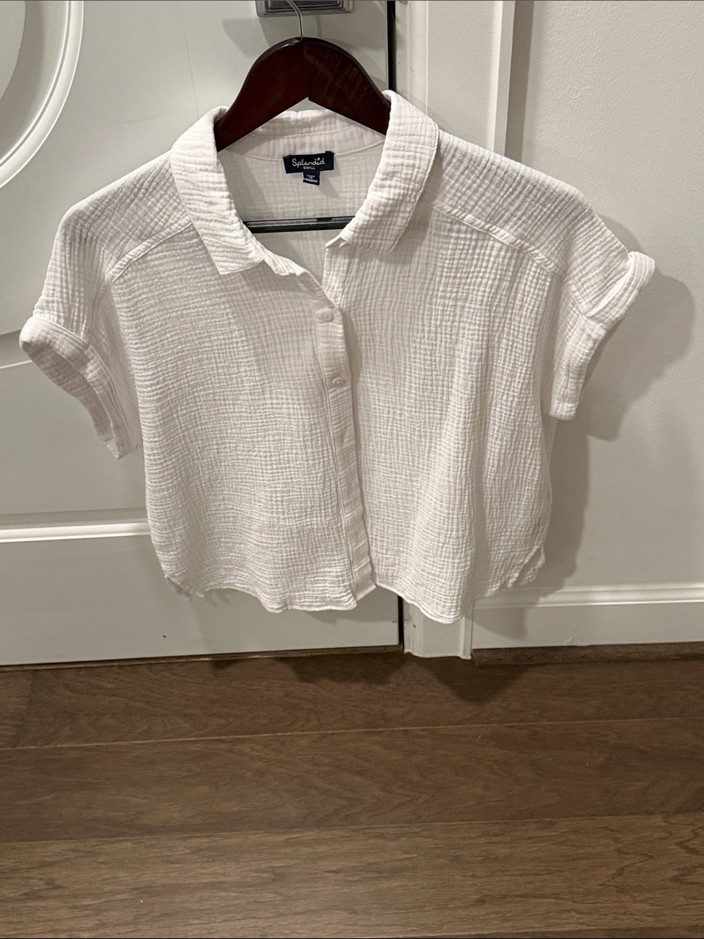 Splendid White Gauze Button-Front Short Sleeve Shirt